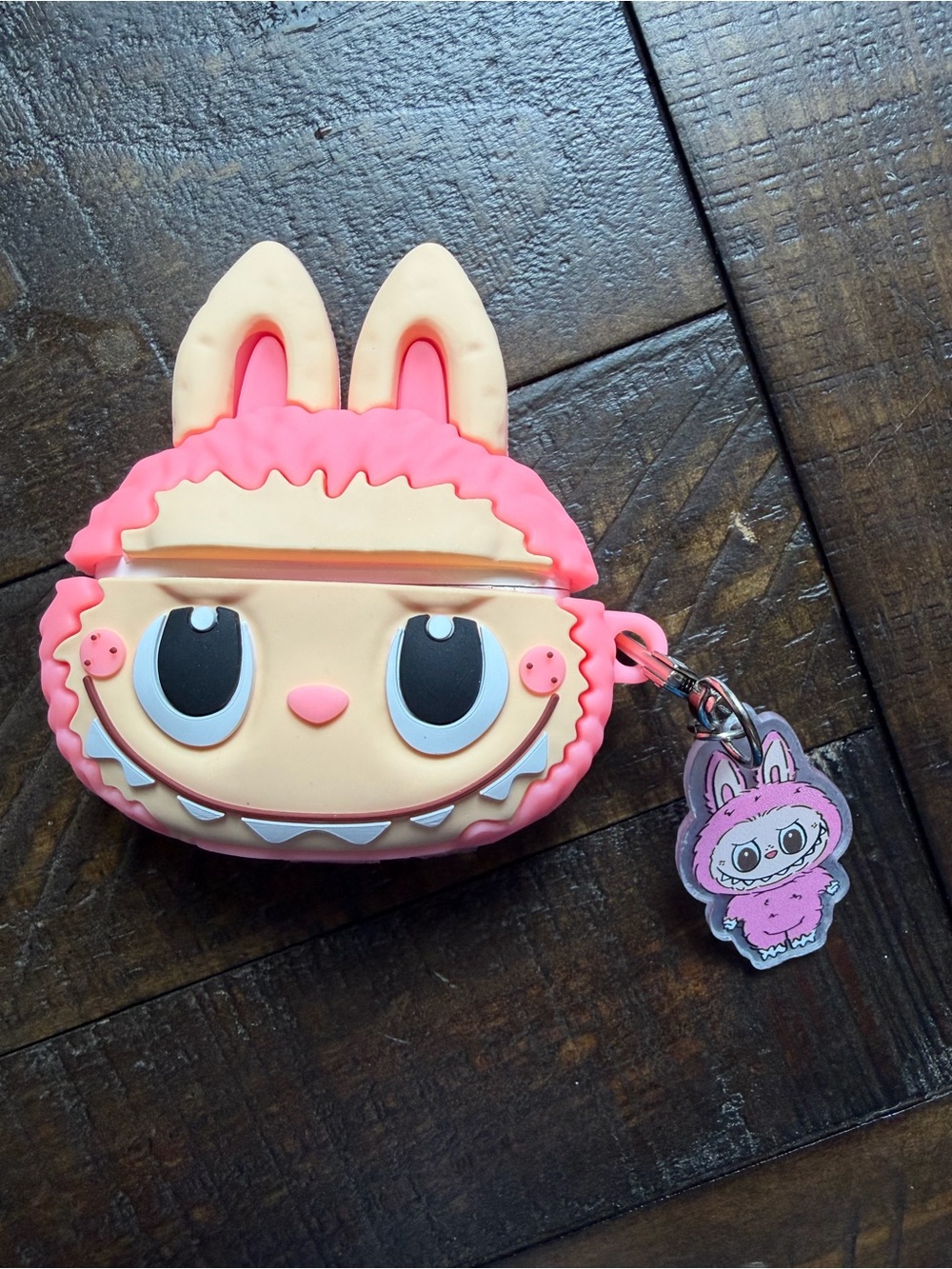 Pink Bunny Character Silicone AirPods Case with Keychain